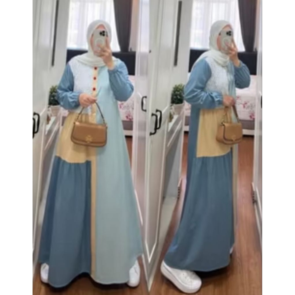 Gamis Katun Terbaru Motif Garis Dress Katun Garmen Import Semut By SYAINA Model Kekinian