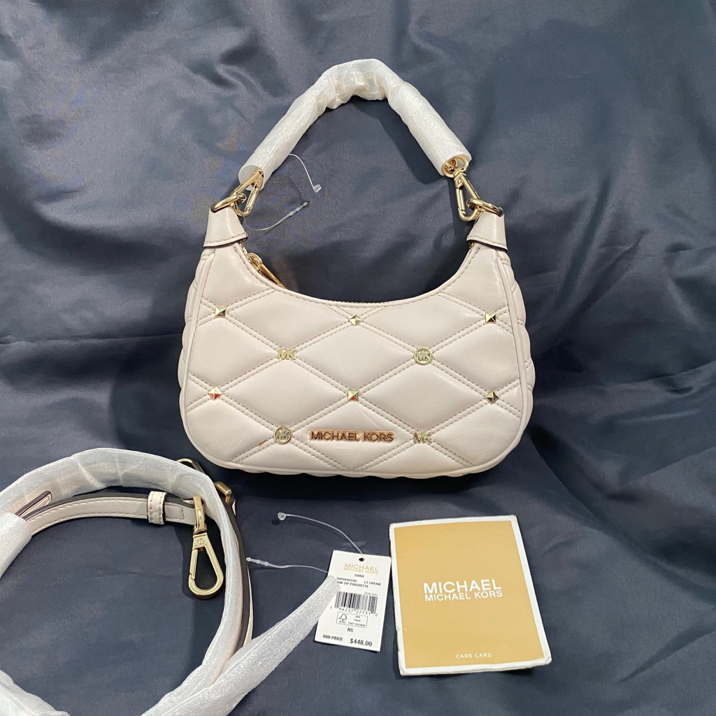 MK Cora Mini Zip Pouchette Light Cream