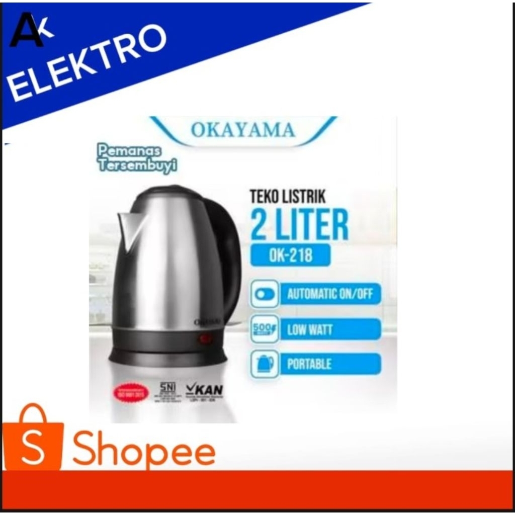 Teko Listrik Okayama / Ketel listrik 2liter / Teko Listrik Otomatis
