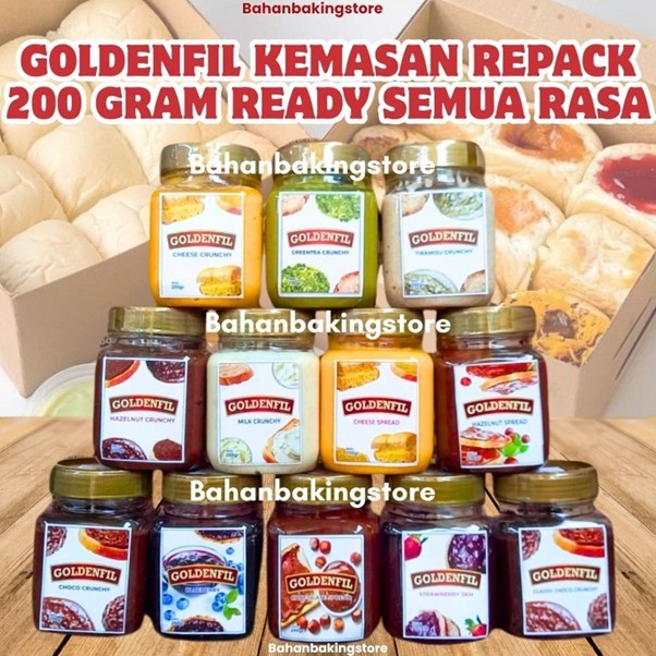 

GOLDENFIL KEMASAN REPACK 200 GRAM READY SEMUA RASA | KEMASAN BOTOL JAR SELAI MANIS ANEKA RASA | ALL VARIAN COCOK UNTUK ROTI, CAKE/KUE, TOPING MINUMAN, DONAT
