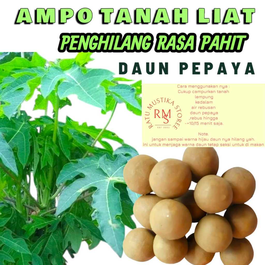 TANAH LIAT AMPO  PENGHILANG RASA PAHIT DAUN PEPAYA & PARE / TANAH LEMPUNG "SI BATU AJAIB"