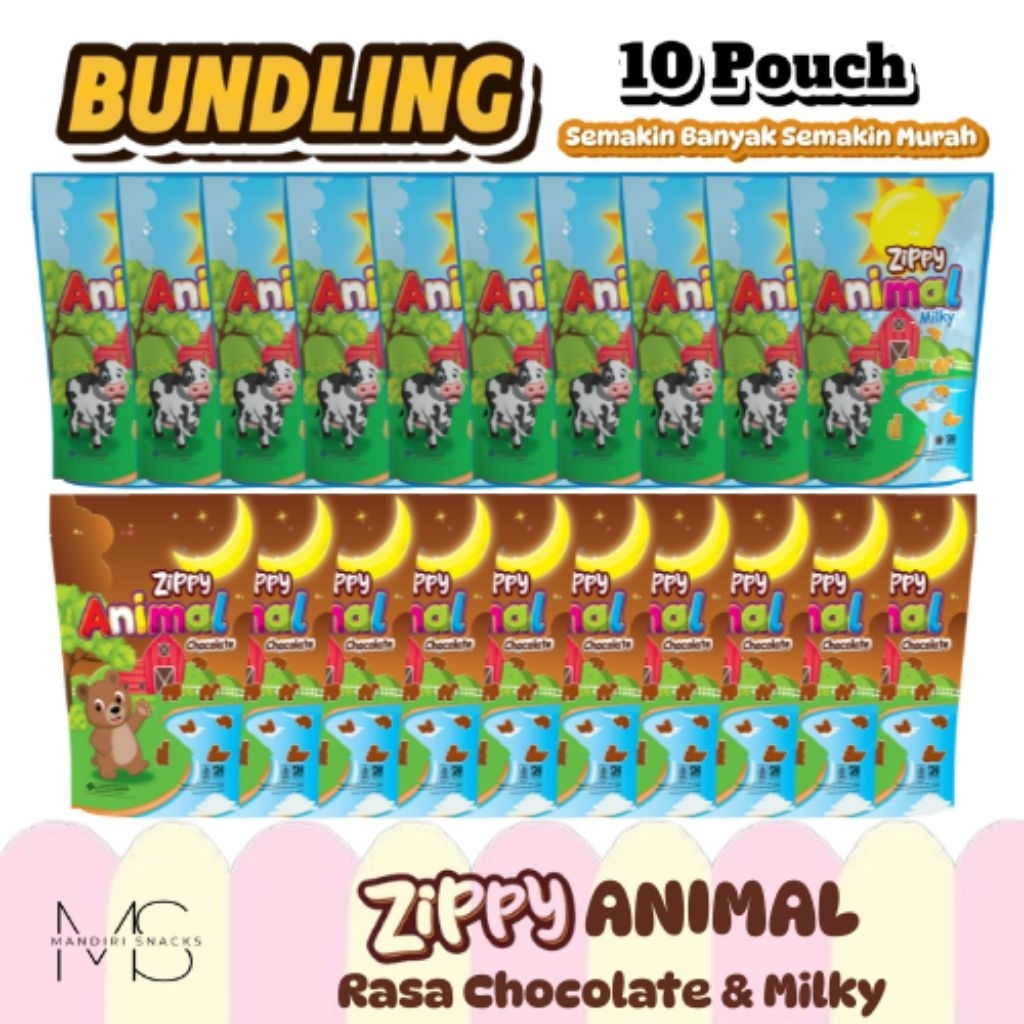 

[BUNDLING 10 POUCH] ZIPPY ANIMAL Rasa Milky & Chocolate Kemasan Pouch