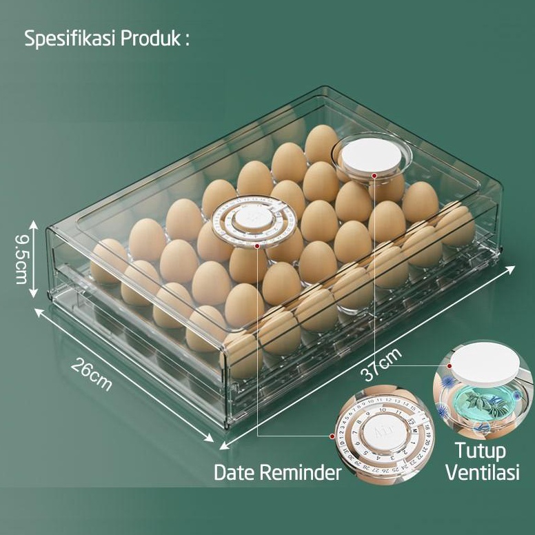 Sedia HVN  Laci Penyimpanan Telur Akrilik Organizer Laci Telur Kulkas 35pc