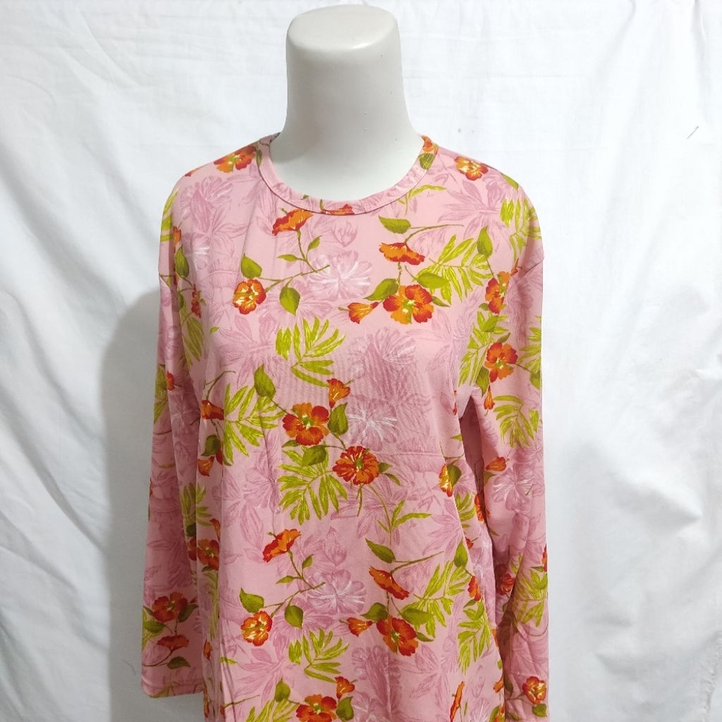 Baju Kaos Oversized Wanita Bahan Jersey Motif Bunga Lengan Panjang Untuk Ukuran L