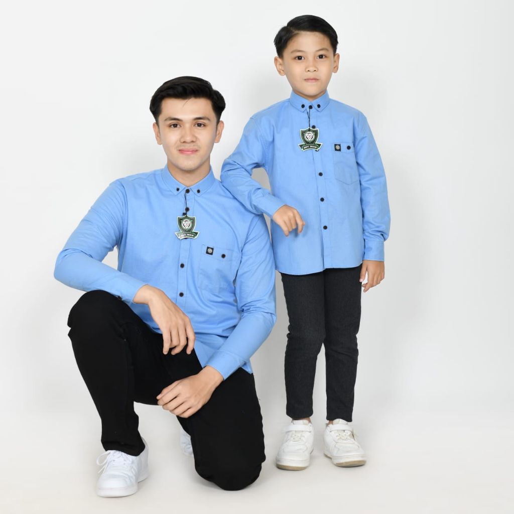 kemeja polos lengan panjang ayah dan anak warna soft blue