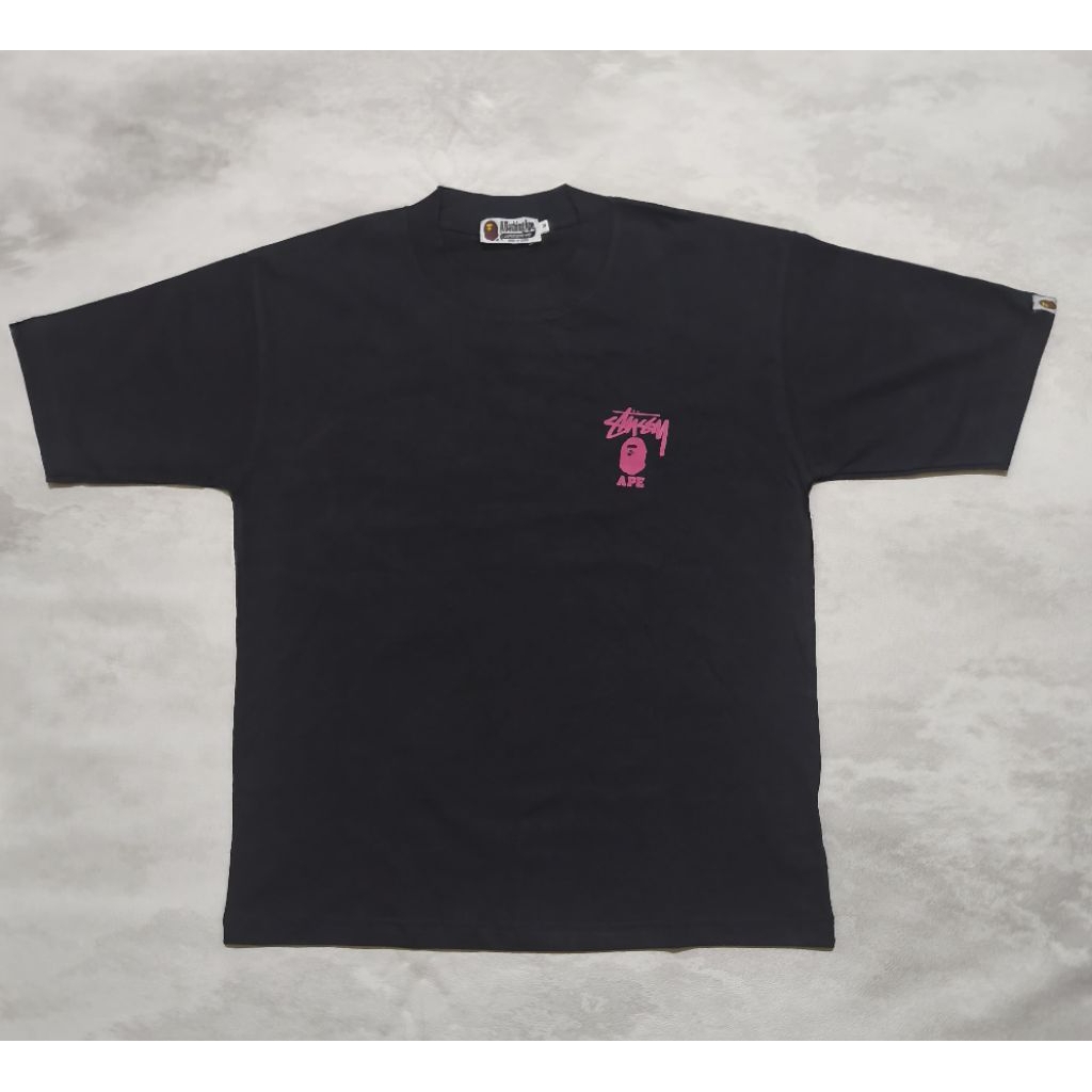Brand New Bape x Stussy 100% Cotton Unisex Short Sleeve T-shirt Graffiti Printing Neck Round Loose