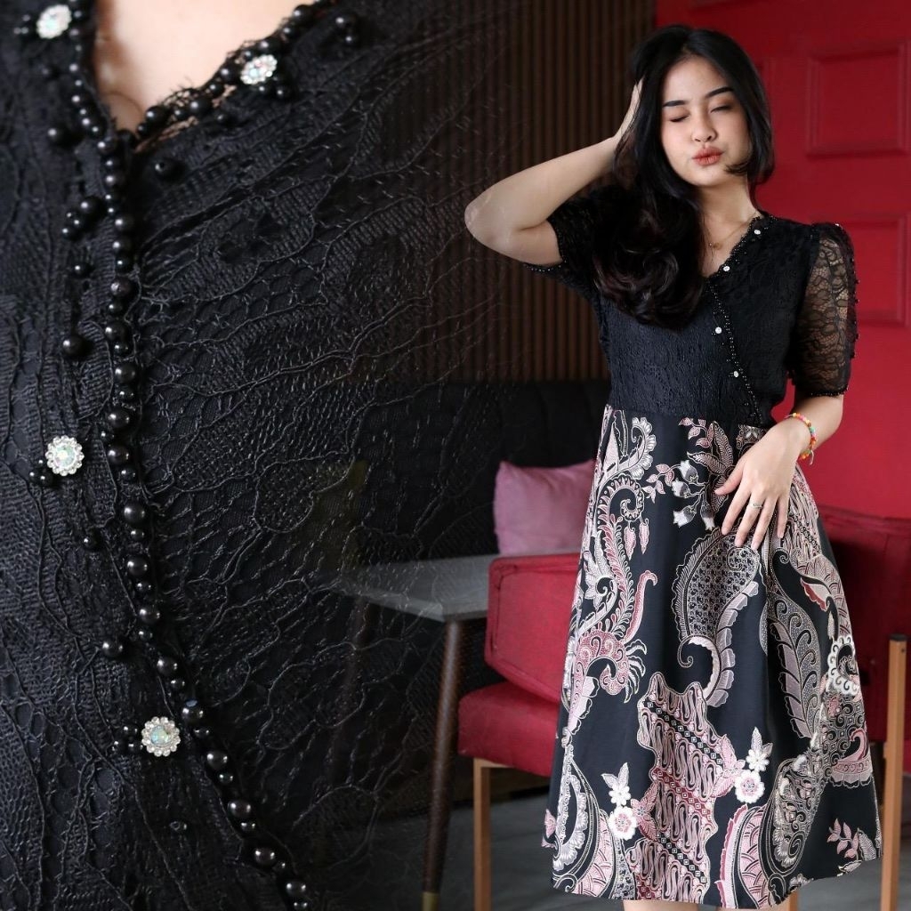 Casandra new dress 2025 bahan brukat mix batik, kombinasi tradisional dan modern