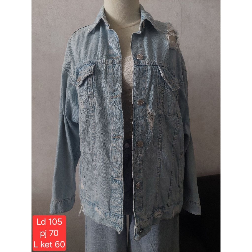 Zara denim ripped jacket jeans jaket denim model sobek full tag oversize