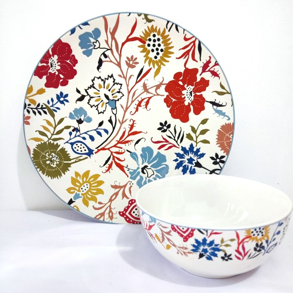 Piring Mangkok Keramik motif bunga