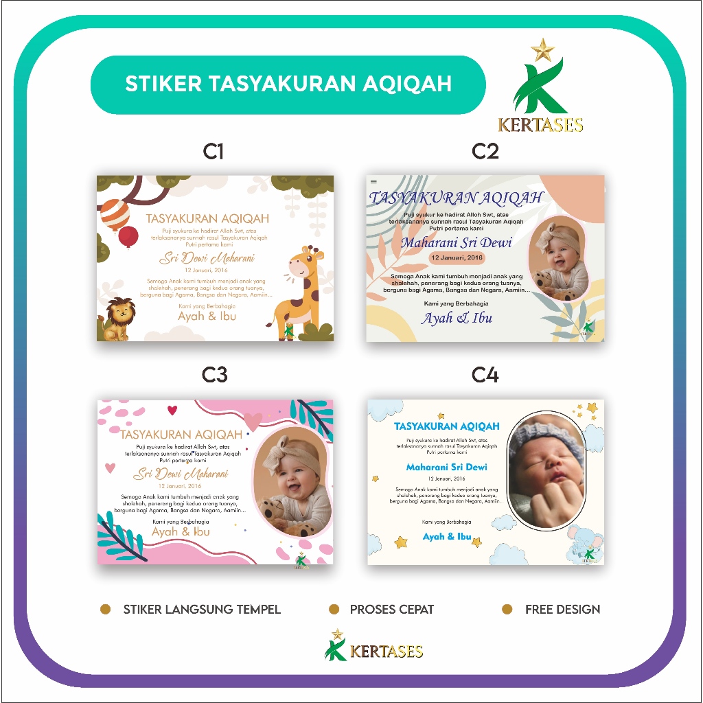 

KERTASES Stiker Aqiqah / Tasyakuran Kelahiran/ tasyakuran selapanan