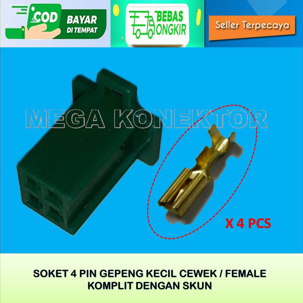 SOKET KABEL MOTOR 4 PIN KECIL HIJAU FEMALE-SOKET –SOKET KABEL–4 PIN- SOKET- SOKET KABEL 4 PIN NYLON