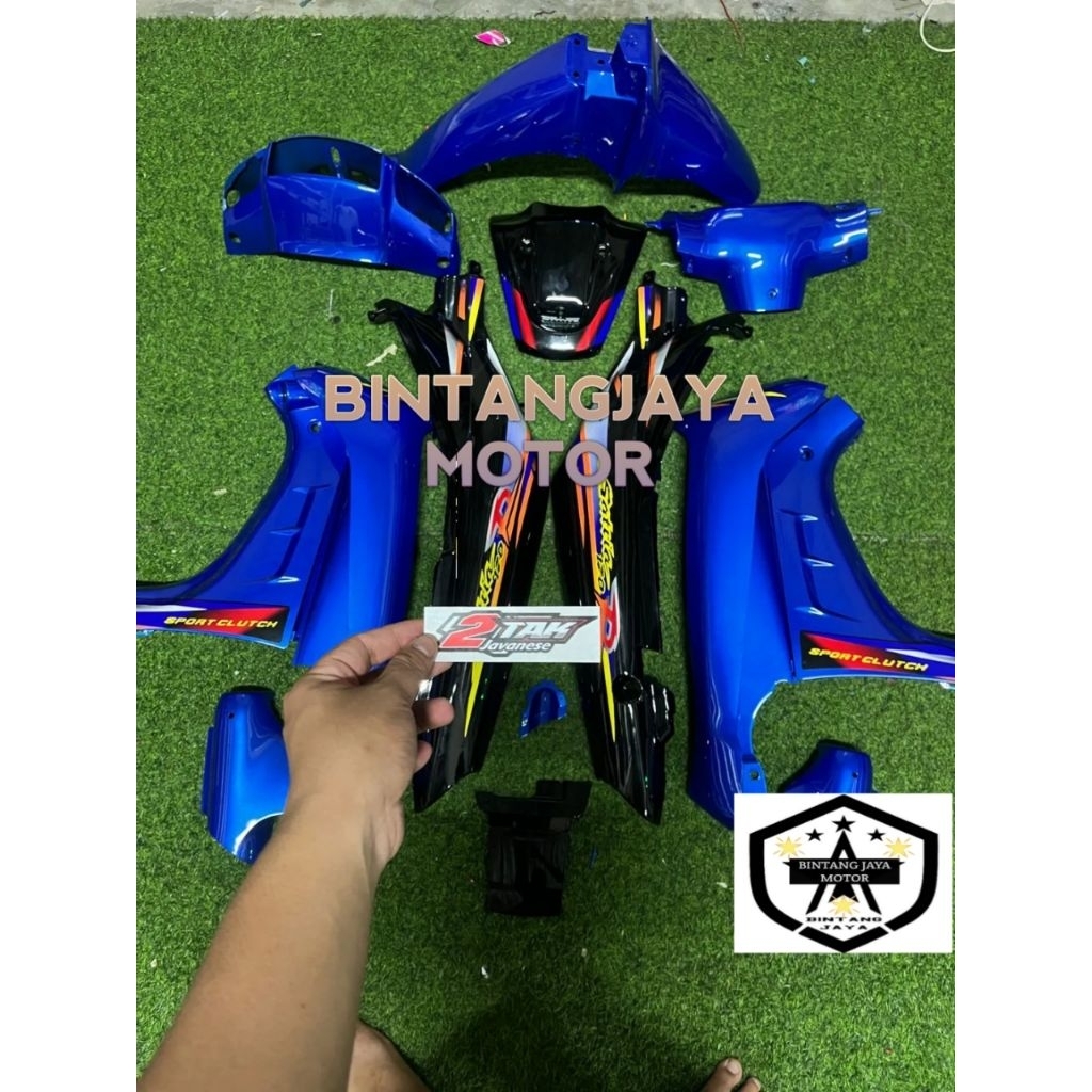 cover body halus satria lumba fullset biru hitam body halus fullset satria lumba