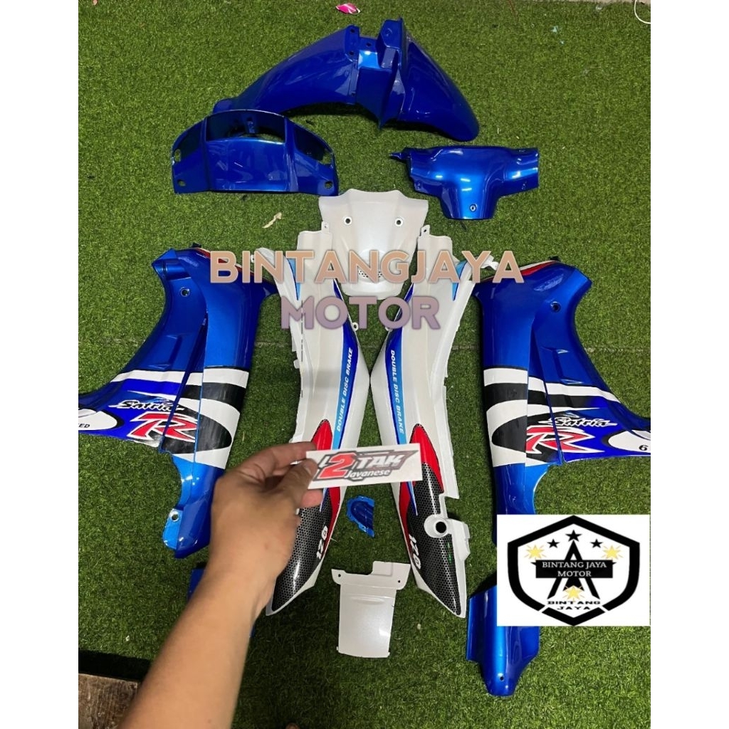 cover body halus Suzuki satria lumba biru putih fullset body halus satria lumba