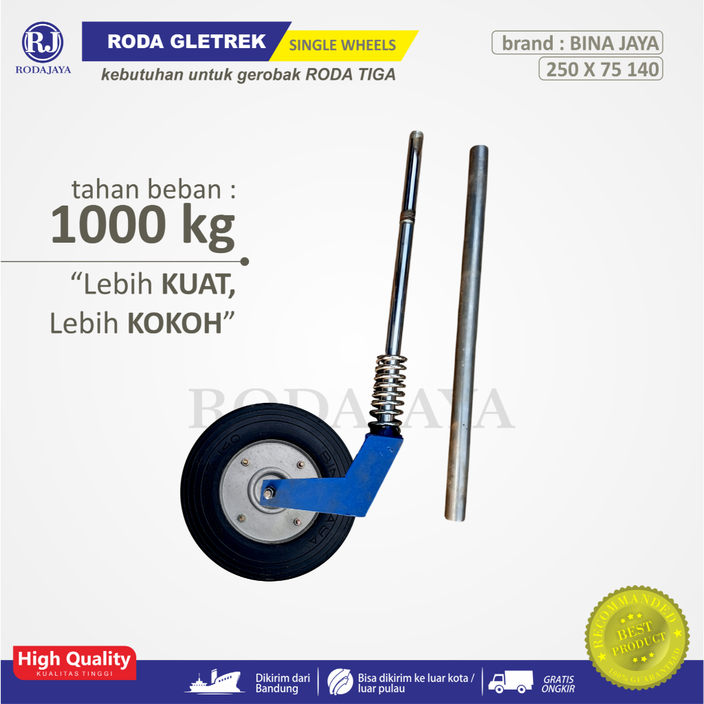 Geletrek 10 inch - merk BINA JAYA 1000 Kg / Roda Gerobak Dorong / Geletrek Ban Belakang Roda Kastor 