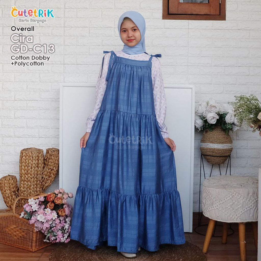 GAMIS CUTETRIK TERBARU CIRA OVERALL TALI BISA DI ADJUST ANAK TANGGUNG DAN REMAJA TEENAGER BIRU