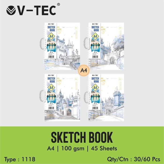 

V-Tec A4 Sketchbook Isi 45 Lembar 100 Gsm Buku Gambar 1118 3375 3367 3380 VTEC Aesthetic Melukis