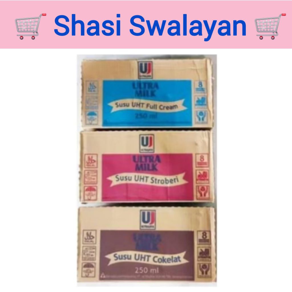 

ULTRA MILK Susu UHT 1 Dus 24 Pcs 250 ml - Coklat/ Strawberry/ Fullcream/ Low Fatt All Varian