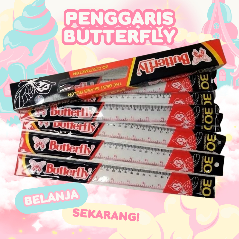 

Penggaris Plastik Butterfly 30 cm / Ruller Per Pcs||NirmalaPena