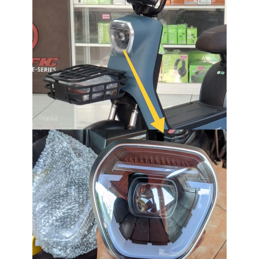 LAMPU DEPAN sepeda listrik EXOTIC x630 ev922 PASIFIC GODA UNITED WNS OTO DLL