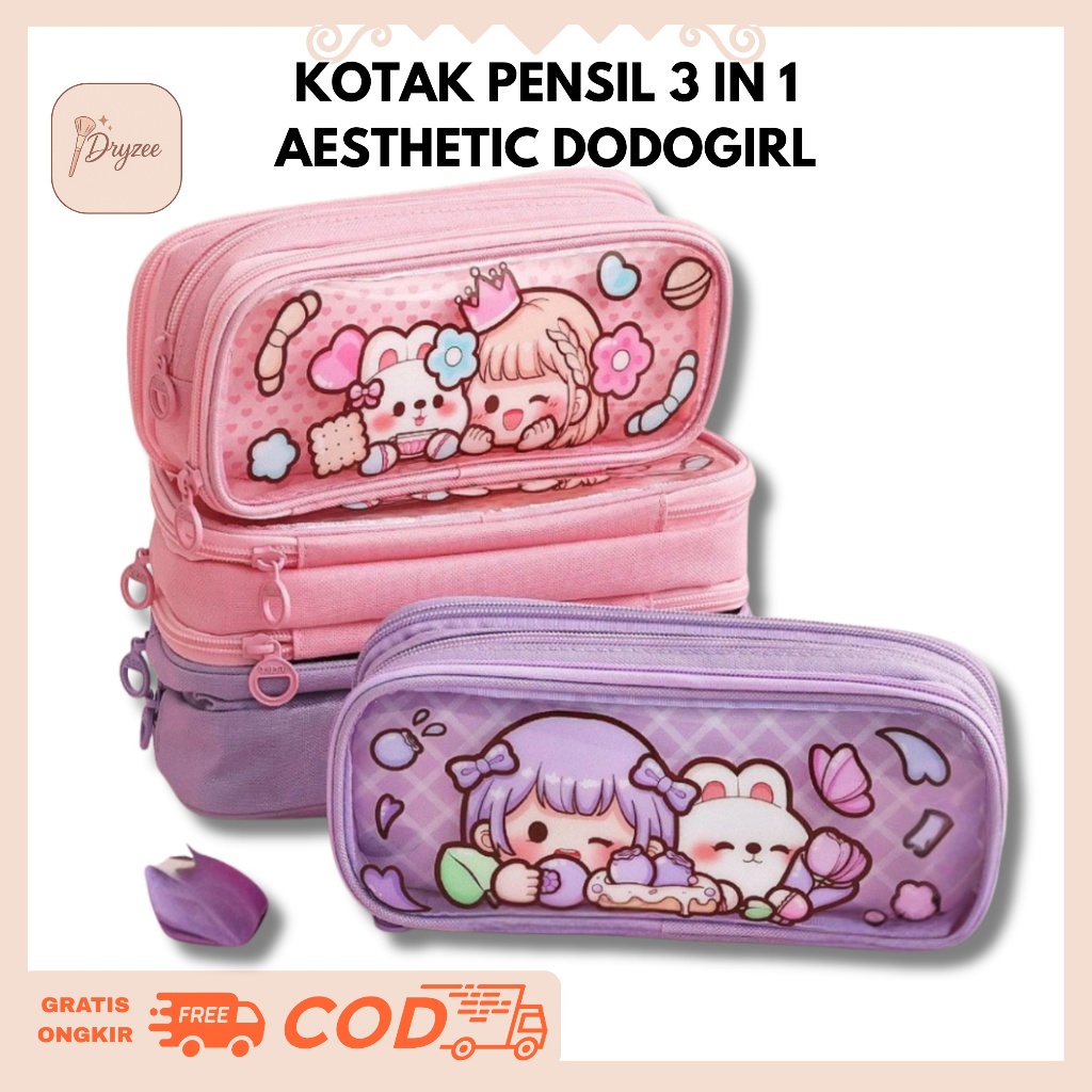 

Kotak Pensil 3 In 1 Aesthetic Lucu Motif Dodogirl TLD125