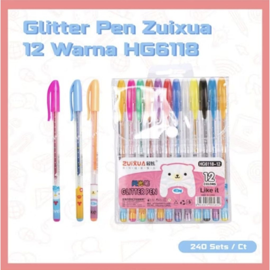 

pen gel GLITTER zuixua 12 warna