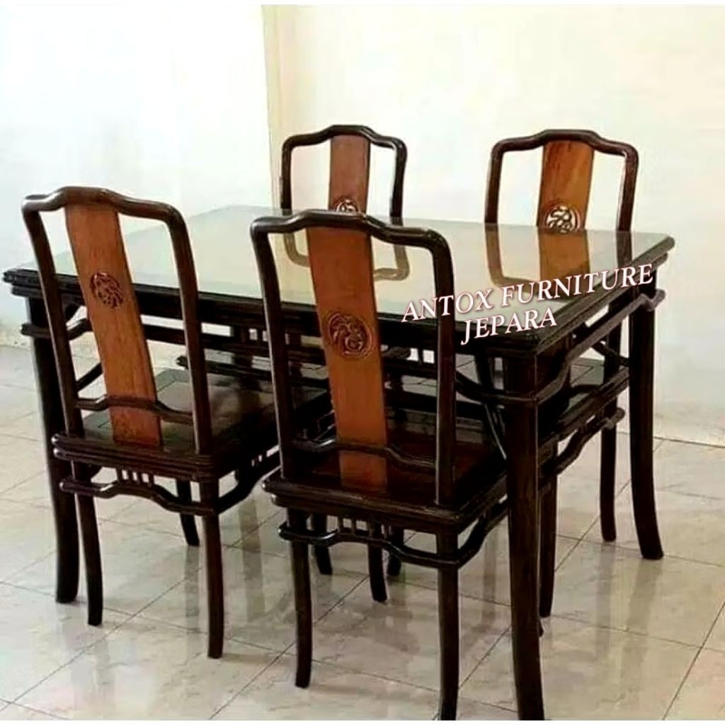 meja makan jati kursi 4