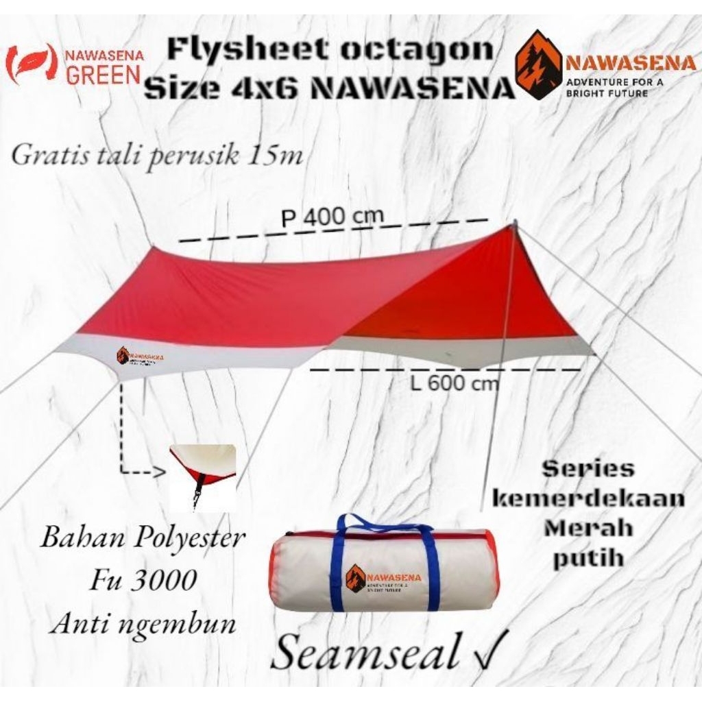 flysheet Octagon size 4x6m Series Kemerdekaan | Waterproof FU3000 Anti Rembes & Embun pelindung tend