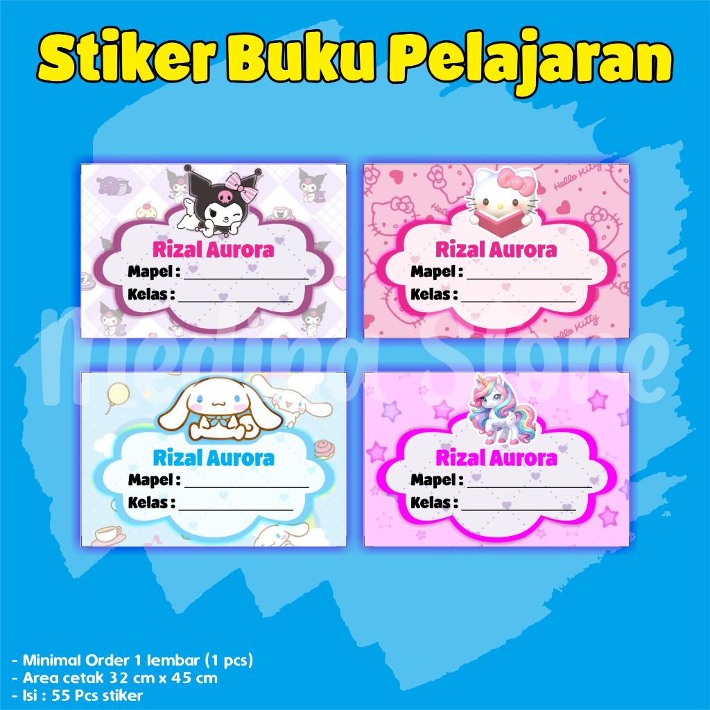 

(Isi 55 Pcs) Stiker Buku Pelajaran Custom Nama