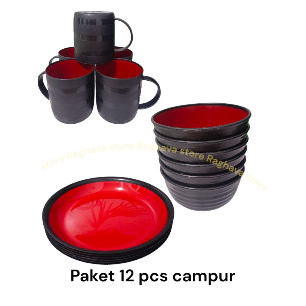 12 pcs 1 set Piring Mangkuk Gelas Ramen | 1 lusin piring mangkuk gelas