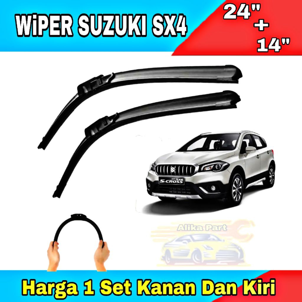 Wiper Mobil SX4 Ukuran 24 + 14 _ Wiper SX4 Harga Sepasang _ Wiper Frameles Mobil SX4