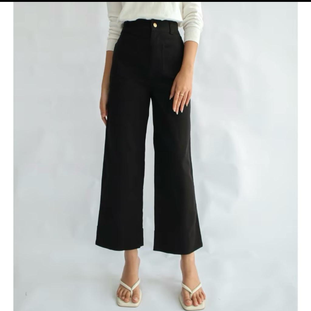 KAIAHATI - Gaia Twill Pants Celana Panjang Wide Leg Pants Casual Office High Waist Katun Wanita Stra