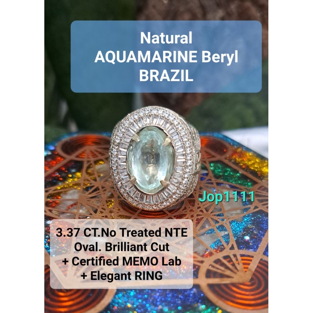 Natural AQUAMARINE Beryl Brazil 3.37 CT No Treated + Certified MEMO Lab Batu Crystal Biru Alami Alam