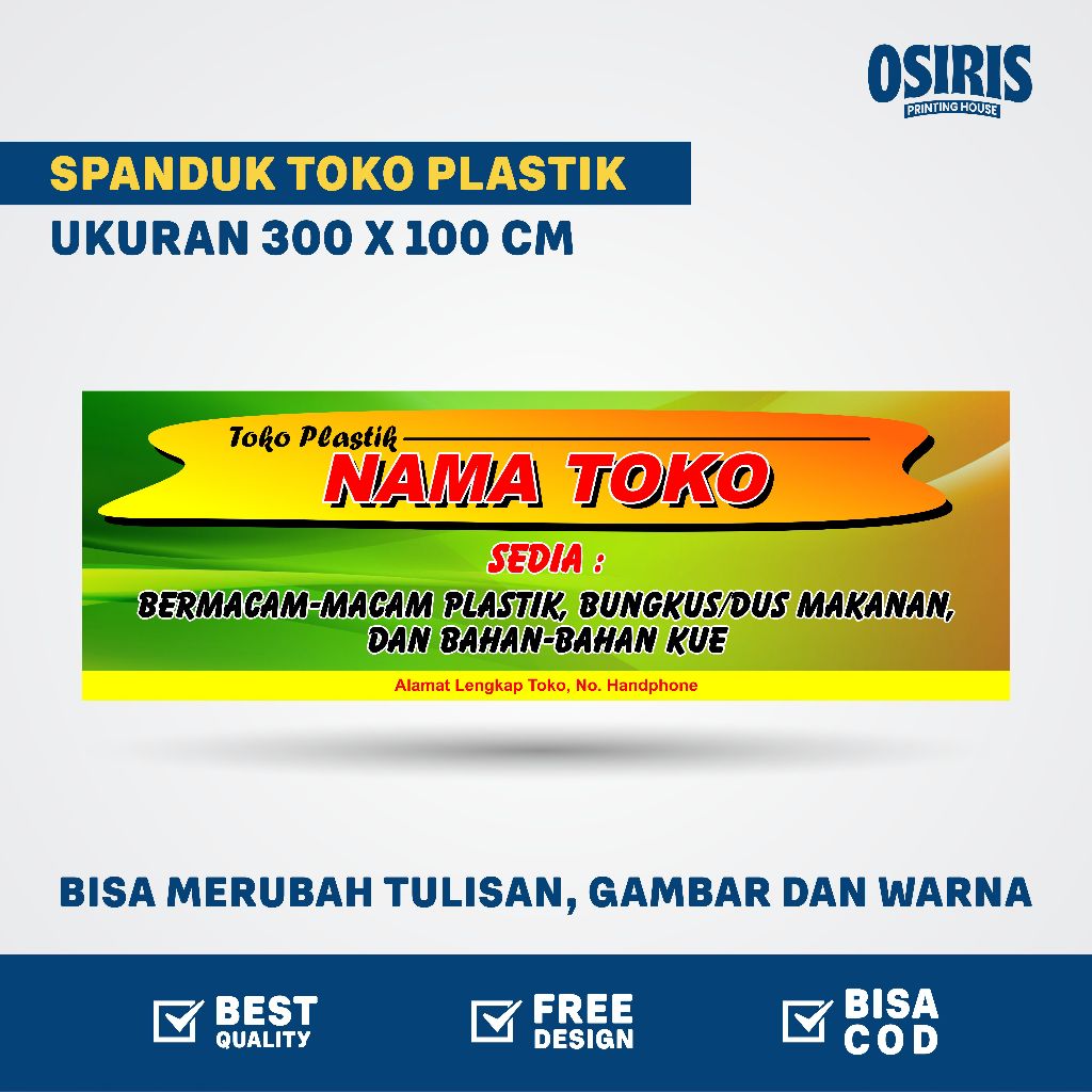 CETAK SPANDUK/BANNER TOKO PLASTIK - UKURAN 300 X 100 CM