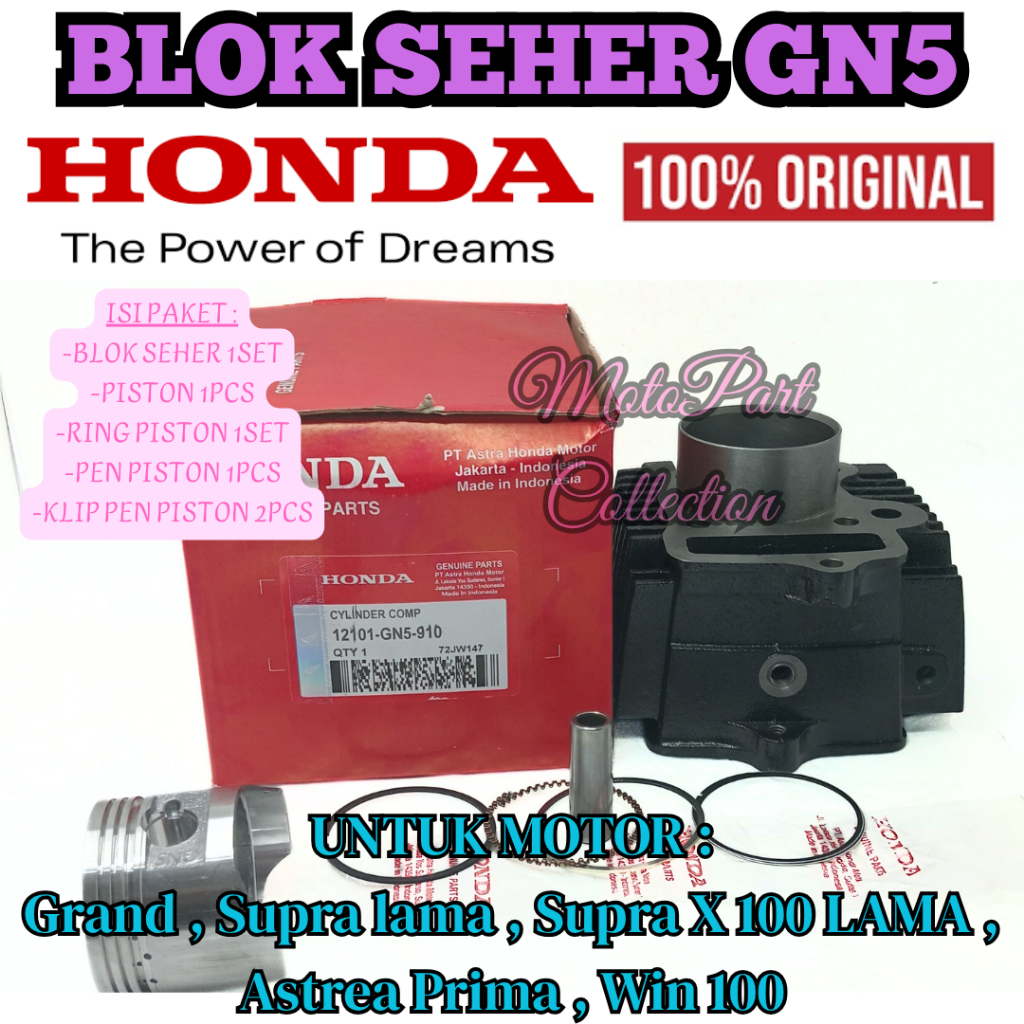 BLOK SEHER KODE-GN5 Asli Original Honda Grand/Supra (lama)/Supra X 100(lama)/Astrea Prima/Win100 ORI