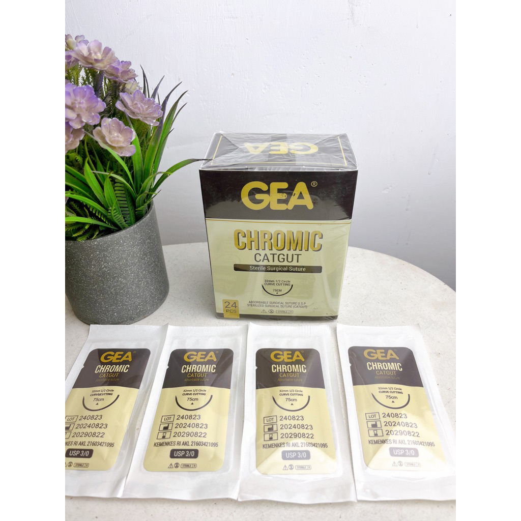 GEA Catgut Chromic 3/0 Benang dengan jarum Ecer