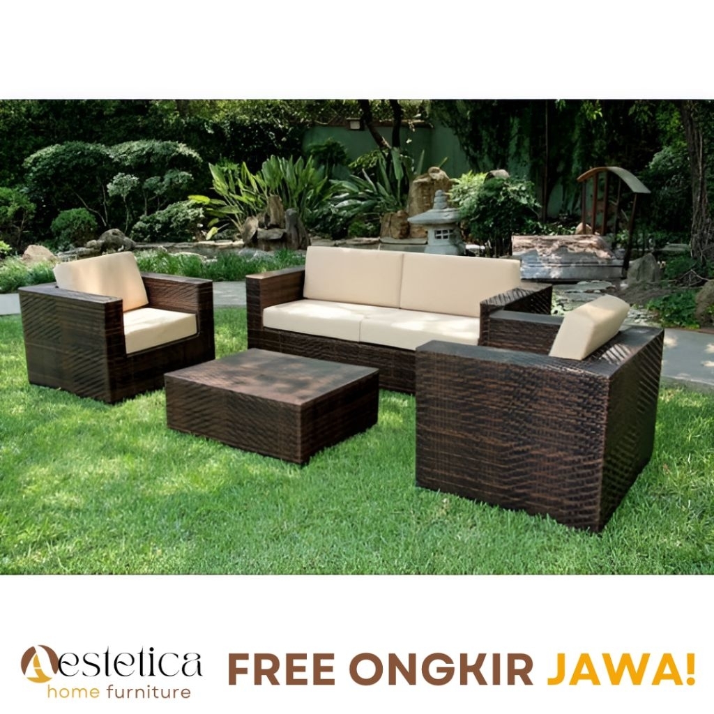 (FREE ONGKIR) SET SOFA ROTAN 211 / SOFA ROTAN / KURSI TAMU ROTAN 211 By Aestetica Furniture Surabaya