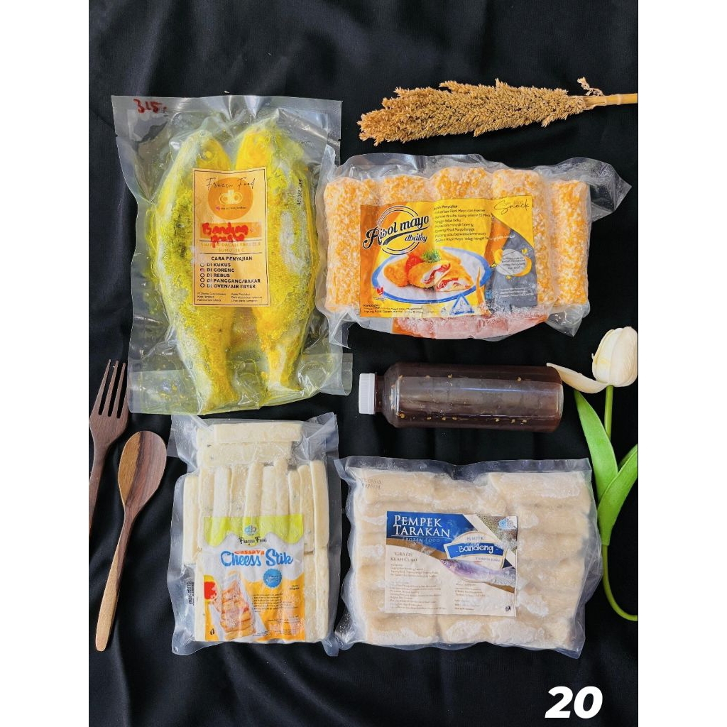 

Paket Hemat Dbaloy No. 20 | Bandeng presto frozen 1, Risol mayo jumbo 1, Chees stik 1, Pempek bandeng 1 + kuah cuko.