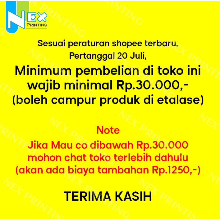 

Extra 1250 per pesanan dibawah 30rb