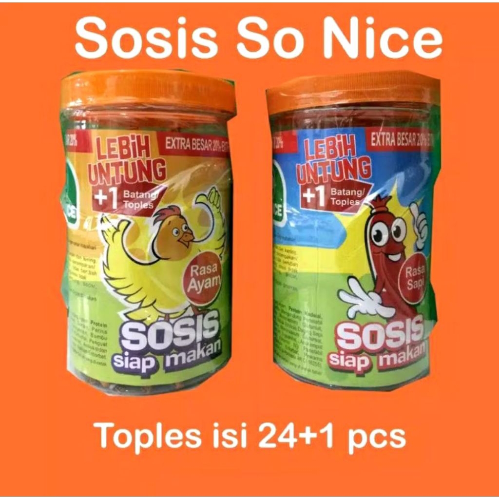 

Sosis So Nice Siap Makan Kemasan Toples 22 Gram x 24+1 Pcs