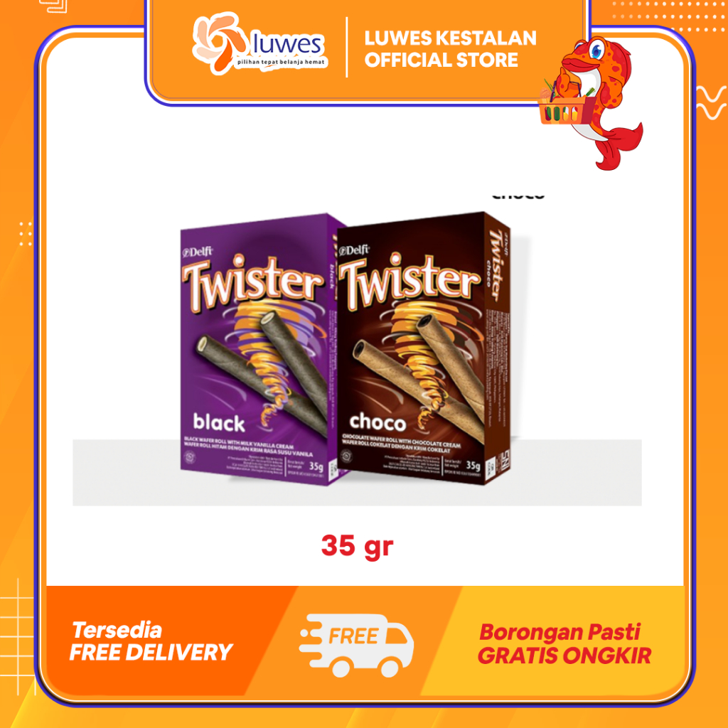 

Twister Wafer Roll 35gr / 140gr Black / Choco Wafer Roll Coklat Dengan Rasa Yang Nikmat