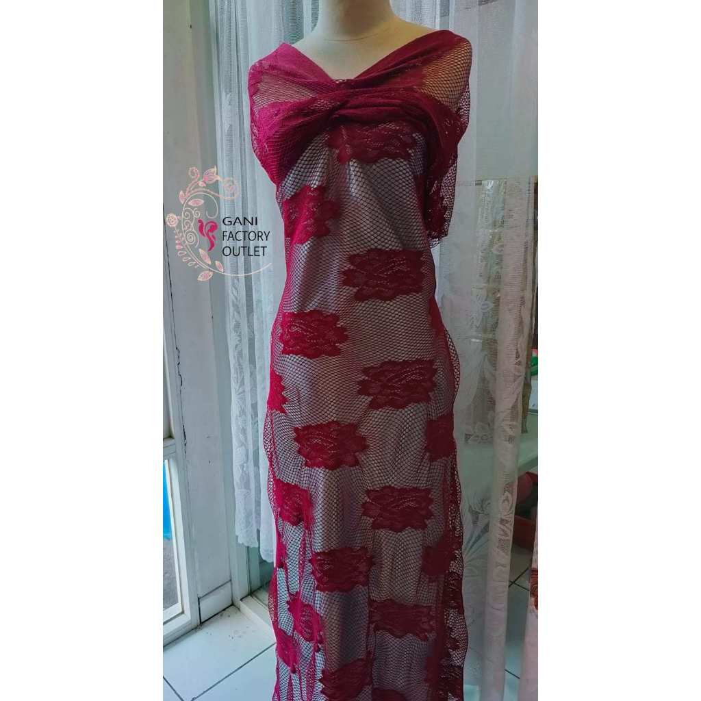 Brokat Fashion Warna Merah Hati Bahan Kain Polyester Lembut Lebar 150cm