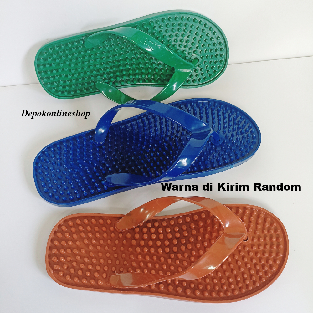 Sandal Refleksi Duri Kecil Sendal Jepit Relaksasi Telapak Kaki Terapi Pria Wanita Plastik Lentur