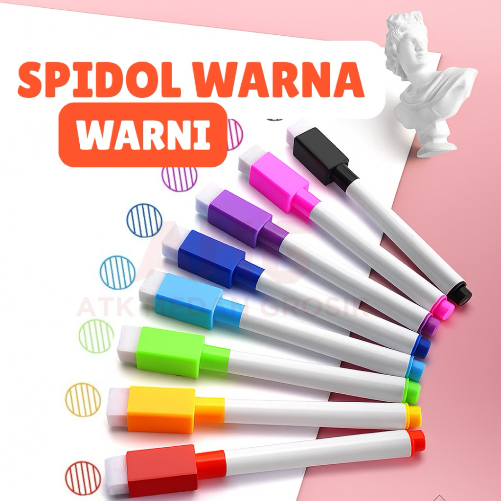 

SPIDOL PAPAN TULIS MINI DENGAN PENGHAPUS WIPE AND CLEAN TINTA SESUAI WARNA