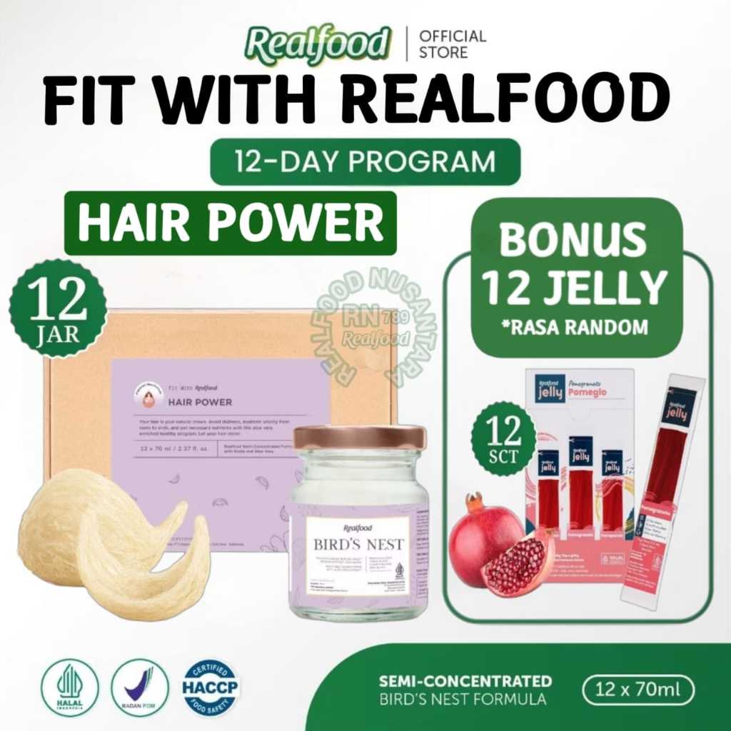 

Realfood Hair Power 6 Botol & 12 Botol Bonus Jelly ( Minuman Sarang Burung Walet ) RN789
