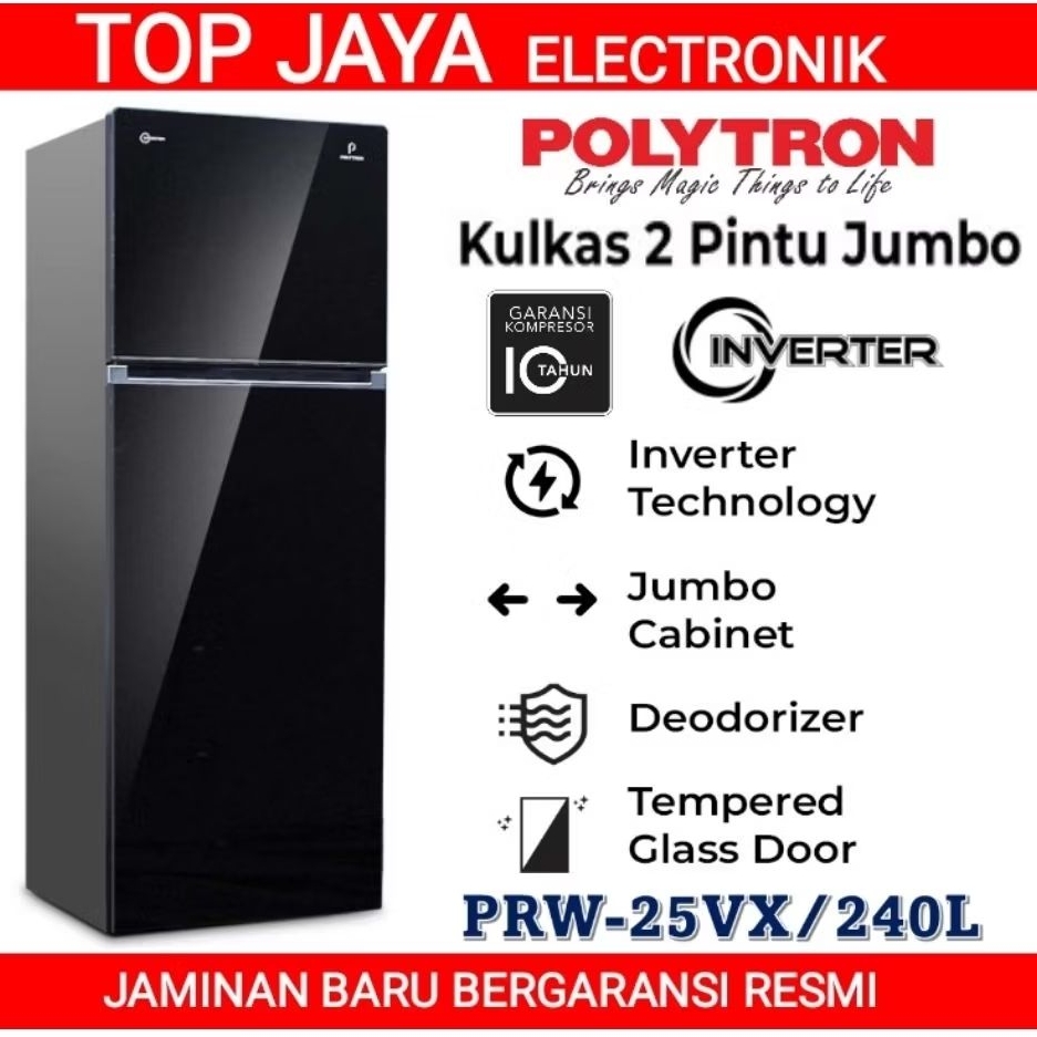 KULKAS INVERTER POLYTRON 2 PINTU PRW-25VX/LEMARI ES 2 PINTU POLYTRON TANPA BUNGA ES