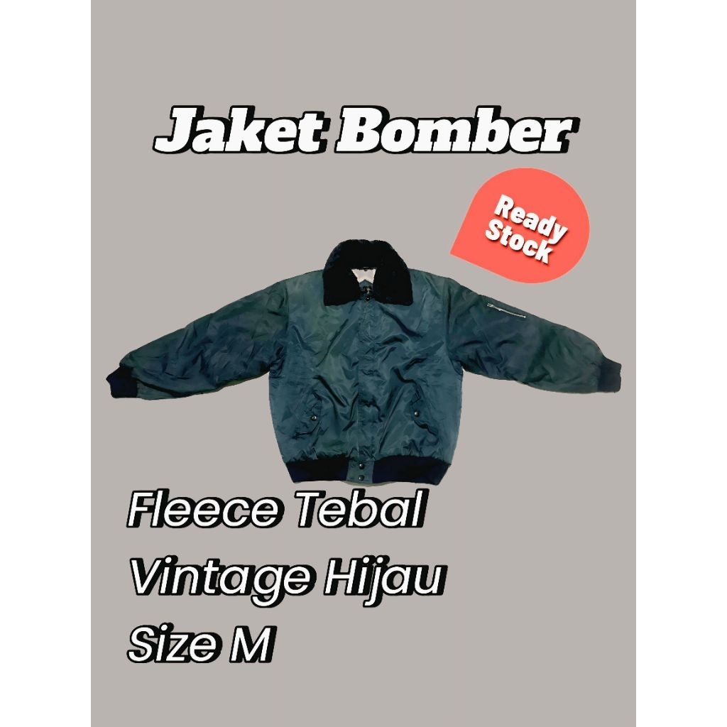 Jaket Bomber Winter Wear Fleece Tebal Pria/Wanita - Vintage Hijau (Second)