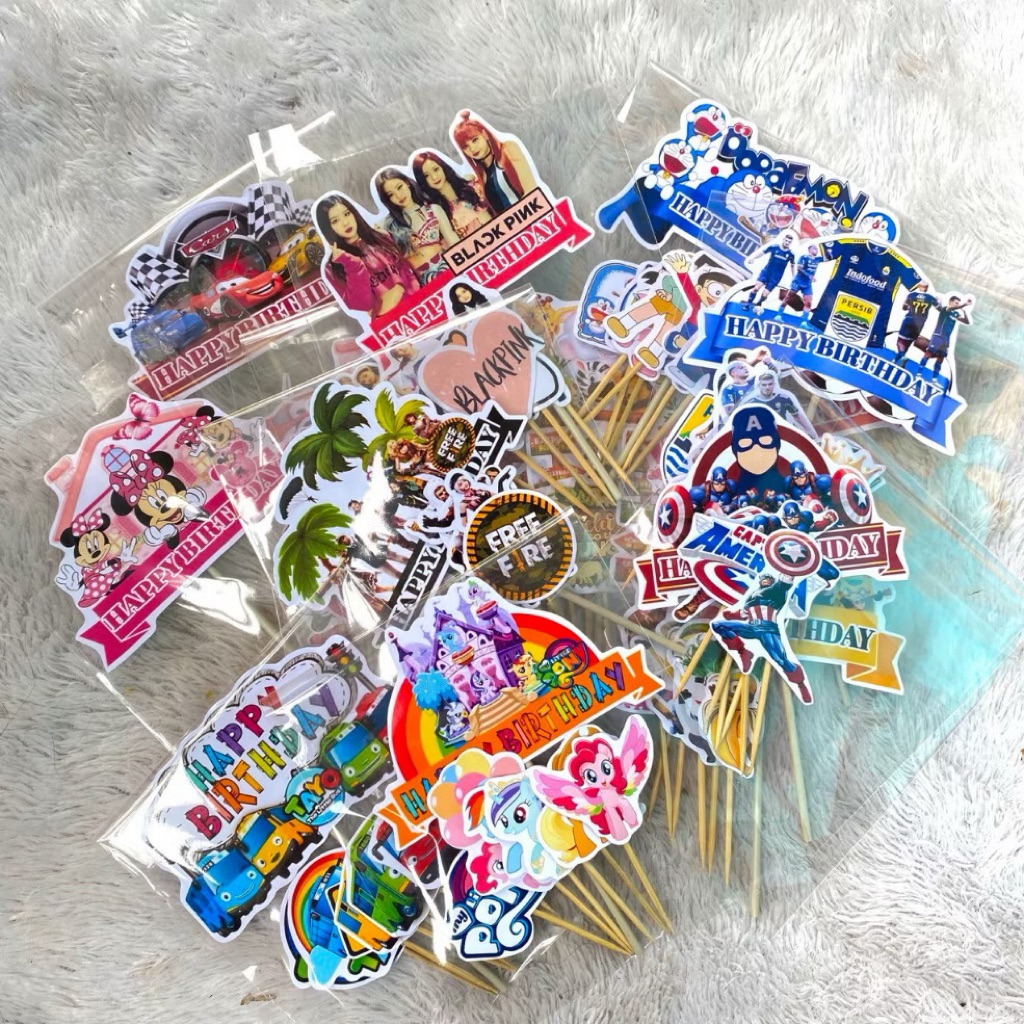 TOPPER KUE KARAKTER | TOPPER CAKE ULTAH | HIASAN KUE TUSUK KARTUN