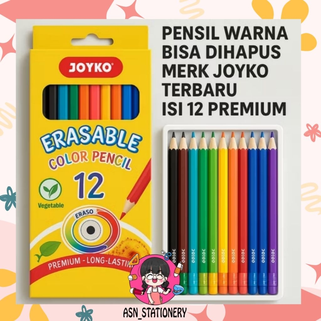 

Erasable Color Pencil 12 Warna Joyko / Pensil Warna Joyko 12 Warna Bisa dihapus