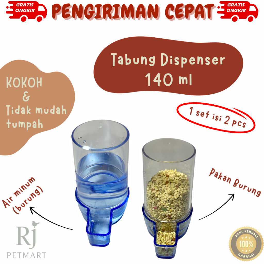 Cepuk wadah tabung Dispenser Tempat minum 140ML  burung love bird Kenari pleci sugar glider