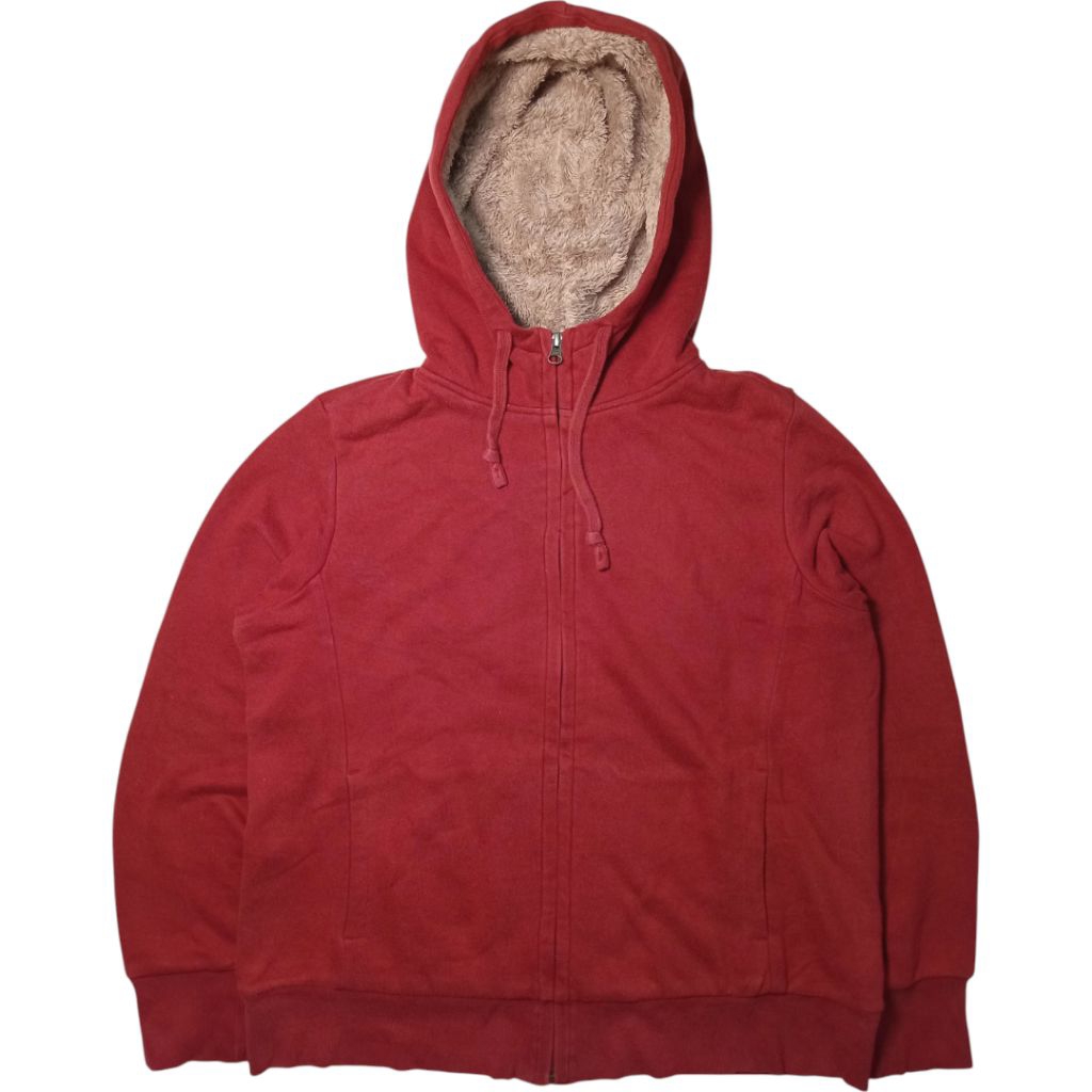 Jaket Zipper Sherpa Uniqlo Maron Pria Wanita Unisex LD 118 Second